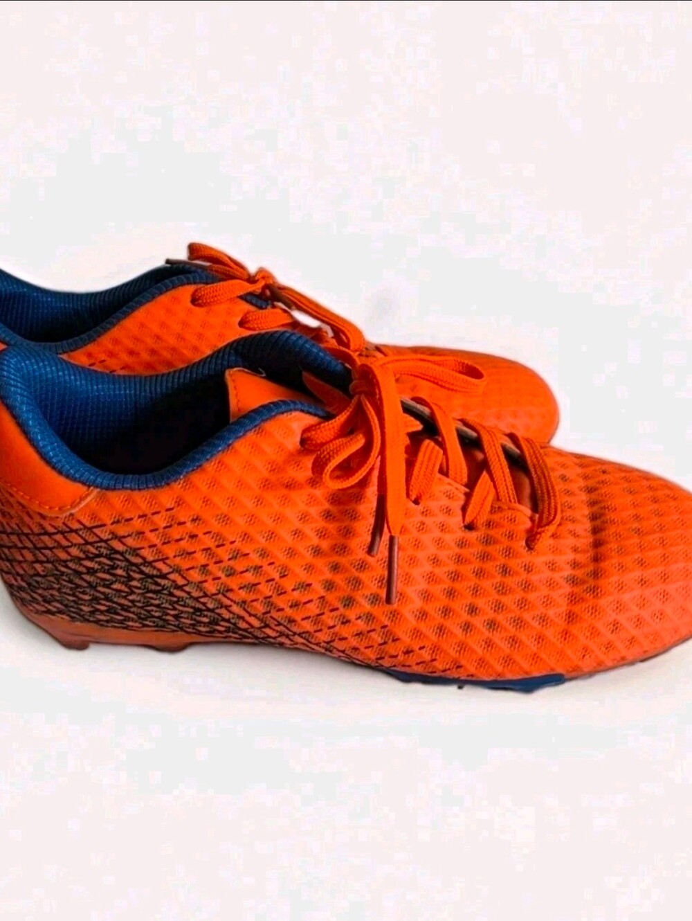 Youth Soccer Cleats Boys Girls Sz 3/3.5 Athletic Football Shoes Neon Orange/Blue
